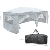 Outsunny 3x6 m Faltpavillon Pavillon Faltzelt Partyzelt Gartenzelt inkl. 4 Seitenteile Weiß(m-3)