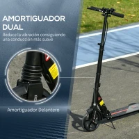 HOMCOM Patinete Plegable para Adultos y Niños de +14 Años Scooter Ligero con Manillar Altura Ajustable Grandes Ruedas Ø200 mm y Freno Aluminio 94x38x90-104 cm Negro(m-5)