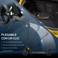 HOMCOM Patinete Plegable para Adultos y Niños de +14 Años Scooter Ligero con Manillar Altura Ajustable Grandes Ruedas Ø200 mm y Freno Aluminio 94x38x90-104 cm Negro(m-6)