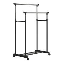 HOMCOM Kleiderständer Garderobenständer mit 2 Kleiderstangen rollbar höhenverstellbar(m-1)