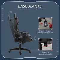Vinsetto Silla Gaming Ergonómica Silla de Escritorio de Oficina de Cuero Sintético Reclinable con Altura Ajustable Reposabrazos Regulable y Cojines 72x77x126-136 cm Negro y Camuflaje(m-6)