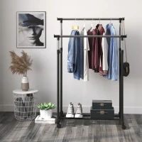 HOMCOM Garderobestandaard kledingstangen met 2 kledingstangen rolbaar in hoogte verstelbaar(m-7)