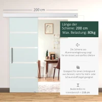 Szklane drzwi przesuwne HOMCOM drzwi przesuwne drzwi do pokoju z uchwytem drążkowym jednostronnie satynowane w pasy 2050x775 mm(m-4)