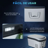 HOMCOM Nevera Portátil Compresor Mini Frigorífico 24L 12V/24V CC de 20℃ a -18℃ con Pantalla LED Táctil y Luz Eléctrica Refrigerador de Coche para Hogar Camping Viajes Automóvil 58x36,4x34,5 cm Gris(m-7)