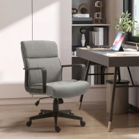 Vinsetto Silla de Oficina Giratoria 360° con Altura Ajustable Silla Escritorio Ergonómica con Reposabrazos Respaldo Acolchado y Tapizado en Lino 60x68x92-101,5 cm Gris(m-2)