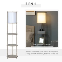 HOMCOM Lámpara de Pie de Madera Casquillo E27 Máx. 40W IP20 con 3 Estantes de Almacenaje Interruptor de Pie Lámpara de Suelo para Salón Dormitorio Oficina 35x35x154 cm Blanco(m-4)