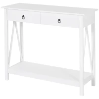 HOMCOM Mesa Auxiliar para la Entrada Con 2 Cajones y 1 Estante Inferior para Gran Espacio de Almacenaje para Muebles de Recibidor Tipo Consola Clásica Vintage 106x36x85cm Blanco(m-11)