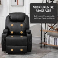 HOMCOM massagestoel, relaxstoel, tv-stoel, massagefunctie, ligfunctie, kunstleer hout metaal schuimstof, zwart, 82 x 97 x 110 cm(m-5)