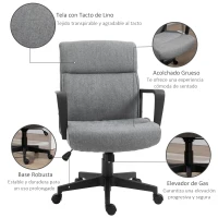 Vinsetto Silla de Oficina Giratoria 360° con Altura Ajustable Silla Escritorio Ergonómica con Reposabrazos Respaldo Acolchado y Tapizado en Lino 60x68x92-101,5 cm Gris(m-7)