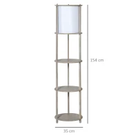 HOMCOM Lámpara de Pie de Madera Casquillo E27 Máx. 40W IP20 con 3 Estantes de Almacenaje Interruptor de Pie Lámpara de Suelo para Salón Dormitorio Oficina 35x35x154 cm Blanco(m-3)