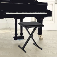 HOMCOM pianokruk pianobank piano bank cosmetische kruk in hoogte instelbaar inklapbaar metaal kunstleer schuimstof zwart 39 x 29 x 45-51 cm(m-9)