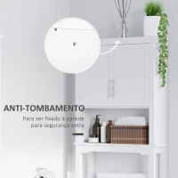 kleankin Armário sobre Sanita Armário Alto para Lavadora com 2 Portas Prateleira Interior Ajustável 71x20,5x165cm Branco(m-5)