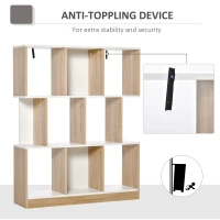 HOMCOM Biblioteca 100×27×124 cm – Lemn Stejar & Alb cu 8 Rafturi(m-5)