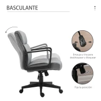 Vinsetto Silla de Oficina Giratoria 360° con Altura Ajustable Silla Escritorio Ergonómica con Reposabrazos Respaldo Acolchado y Tapizado en Lino 60x68x92-101,5 cm Gris(m-5)