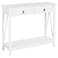 HOMCOM Mesa Auxiliar para la Entrada Con 2 Cajones y 1 Estante Inferior para Gran Espacio de Almacenaje para Muebles de Recibidor Tipo Consola Clásica Vintage 106x36x85cm Blanco(m-1)