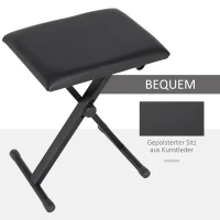 HOMCOM pianokruk pianobank piano bank cosmetische kruk in hoogte instelbaar inklapbaar metaal kunstleer schuimstof zwart 39 x 29 x 45-51 cm(m-4)