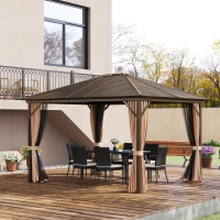 Outsunny Pérgola para Jardim com Parede Lateral e Rede Mosquiteira 365x300x265 cm Marrom(m-4)