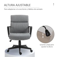 Vinsetto Silla de Oficina Giratoria 360° con Altura Ajustable Silla Escritorio Ergonómica con Reposabrazos Respaldo Acolchado y Tapizado en Lino 60x68x92-101,5 cm Gris(m-4)