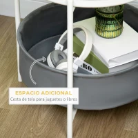 HOMCOM Mesa Auxiliar Moderna con Bandeja y Cesta Extraíble Mesa de Salón Redonda con Marco de Metal 46x46x48 cm Blanco(m-6)