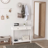 HOMCOM Mesa Auxiliar para la Entrada Con 2 Cajones y 1 Estante Inferior para Gran Espacio de Almacenaje para Muebles de Recibidor Tipo Consola Clásica Vintage 106x36x85cm Blanco(m-10)
