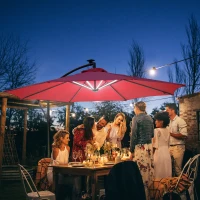 Outsunny Umbrela cu brat cu manivela si 8 benzi LED cu energie solara(m-2)