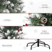HOMCOM Árvore de Natal Artificial 150cm com 408 Ramos 28 Bagas 24 Pinhas Folhas de PVC e Suporte Metálico para Interiores Verde(m-7)