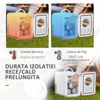 HOMCOM Mini-frigider de 4L/6 cutii, Racitor si incalzitor portabil AC+DC pentru produse de ingrijire a tenului, machiaje, cosmetice, alimente, pentru dormitor, acasa, rulota, masina, Alb(m-5)