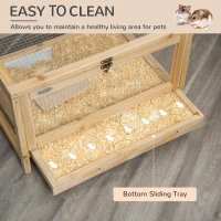 PawHut 2 Tiers Wooden Hamster Cage, Small Animal Cage Hutch with Pull-Out Tray, Openable Top, Ladder, Seesaw, Running Wheel(m-5)