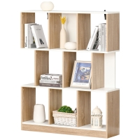 HOMCOM Biblioteca 100×27×124 cm – Lemn Stejar & Alb cu 8 Rafturi