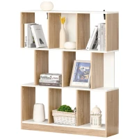 HOMCOM Biblioteca 100×27×124 cm – Lemn Stejar & Alb cu 8 Rafturi(m-1)