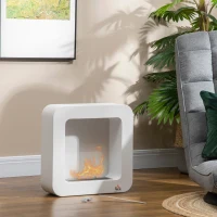 HOMCOM Ethanol-Kamin Bio-Ethanol-Brenner Feuerschale 1L 2,5 Std. Brenndauer 20m² Wandkamin mit Feuerlöschdeckel aus Edelstahl Metall Weiß 48 x 18 x 48 cm(m-8)