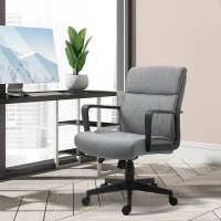Vinsetto Silla de Oficina Giratoria 360° con Altura Ajustable Silla Escritorio Ergonómica con Reposabrazos Respaldo Acolchado y Tapizado en Lino 60x68x92-101,5 cm Gris(m-10)