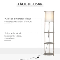 HOMCOM Lámpara de Pie de Madera Casquillo E27 Máx. 40W IP20 con 3 Estantes de Almacenaje Interruptor de Pie Lámpara de Suelo para Salón Dormitorio Oficina 35x35x154 cm Blanco(m-6)