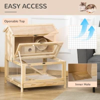 PawHut 2 Tiers Wooden Hamster Cage, Small Animal Cage Hutch with Pull-Out Tray, Openable Top, Ladder, Seesaw, Running Wheel(m-6)