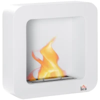 HOMCOM Ethanol-Kamin Bio-Ethanol-Brenner Feuerschale 1L 2,5 Std. Brenndauer 20m² Wandkamin mit Feuerlöschdeckel aus Edelstahl Metall Weiß 48 x 18 x 48 cm(m-1)