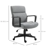 Vinsetto Silla de Oficina Giratoria 360° con Altura Ajustable Silla Escritorio Ergonómica con Reposabrazos Respaldo Acolchado y Tapizado en Lino 60x68x92-101,5 cm Gris(m-3)