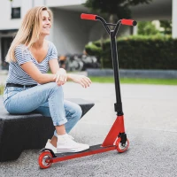 HOMCOM Patinete de Acrobacia Trucos y Saltos Patinete Freestyle de Aluminio para Adolescentes +14 Años y Adultos Carga 100 kg con Manillares de Caucho 68x46x84 cm Rojo(m-2)