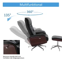 HOMCOM relaxstoel met kruk zwart(m-5)