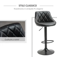 HOMCOM Set 2 Sgabelli da Bar Moderni e Girevoli con Altezza Regolabile, Schienale e Poggiapiedi, Seduta in Similpelle Imbottita per Cucina, Nero 46.5x48x84.5-106.5cm(m-5)