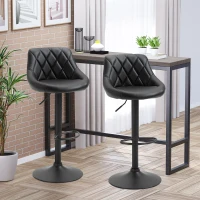 HOMCOM Set 2 Sgabelli da Bar Moderni e Girevoli con Altezza Regolabile, Schienale e Poggiapiedi, Seduta in Similpelle Imbottita per Cucina, Nero 46.5x48x84.5-106.5cm(m-9)