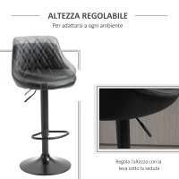 HOMCOM Set 2 Sgabelli da Bar Moderni e Girevoli con Altezza Regolabile, Schienale e Poggiapiedi, Seduta in Similpelle Imbottita per Cucina, Nero 46.5x48x84.5-106.5cm(m-4)