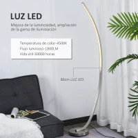 HOMCOM Lámpara de Pie de Aluminio con Luz LED Amarilla Cálida Base de Metal Interruptor de Pie Diseño Elegante Potencia Max. 18 W 50x23x149 cm Plateado(m-4)