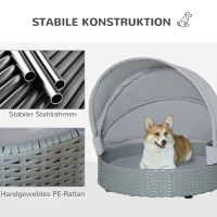 PawHut rotan kennel kussen hondenhok huisdier bed hondenmand buiten grijs(m-6)