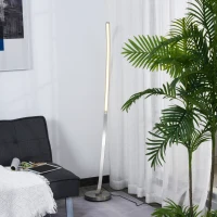 HOMCOM Lámpara de Pie de Aluminio con Luz LED Amarilla Cálida Base de Metal Interruptor de Pie Diseño Elegante Potencia Max. 18 W 50x23x149 cm Plateado(m-10)