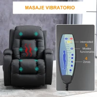 HOMCOM Sillón de Masaje Reclinable hasta 150° Silla para Relajación con 8 Puntos de Masaje Vibrante Función de Calefacción Lumbar Mando a Distancia 85x94x104 cm Negro(m-4)