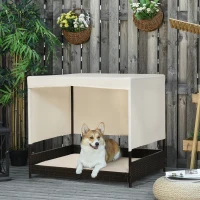 PawHut Rotan Hondenhok met Kussen Hondenbed Dak Hondenkennel Kussen Stalen Frame(m-2)