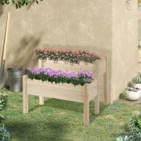 Outsunny verhoogd bed 2-laagse koude frame plantenbak met 8 drainagegaten massief hout(m-2)