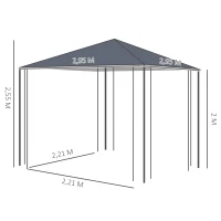 Outsunny Garden Gazebo 3 x 3 m Gazebo Garden Tent Marquee Steel Grey(m-3)