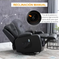 HOMCOM Sillón de Masaje Reclinable hasta 150° Silla para Relajación con 8 Puntos de Masaje Vibrante Función de Calefacción Lumbar Mando a Distancia 85x94x104 cm Negro(m-7)