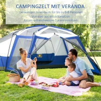 Outsunny Camping Tent 6-8 Persoons Familietent met Vestibule Glasvezel Blauw(m-4)